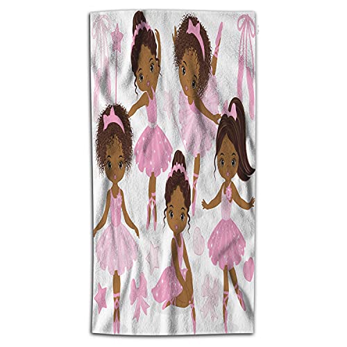 Wondertify African American Ballerinas Hand Towel Bows and Ballet Shoes Hand Towels for Bathroom, Hand & Face Washcloths 15X30 Inches Pink