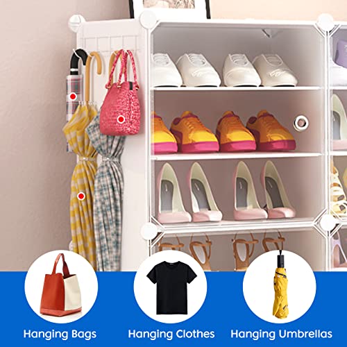 Jomifin Shoe Rack Storage Cabinet with Doors, key Holders, Expandable Standing Rack, Portable Shoes Organizer, Storage 36-72 Pairs Shoes, Boots, Slippers (White)