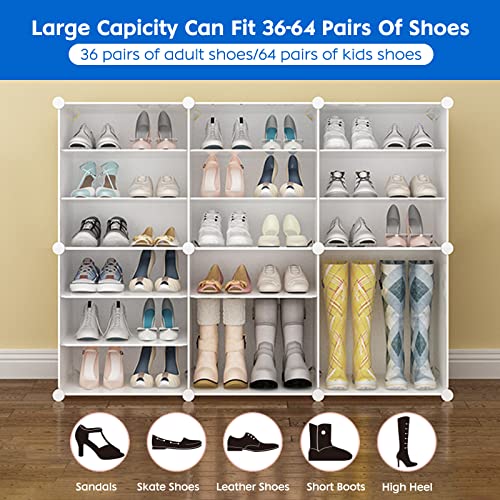 Jomifin Shoe Rack Storage Cabinet with Doors, key Holders, Expandable Standing Rack, Portable Shoes Organizer, Storage 36-72 Pairs Shoes, Boots, Slippers (White)