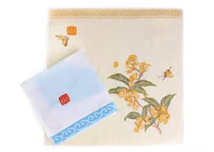 kissvian 2-pack pure cotton square face towel hand towels, chinese style imperial garden pattern facial cleansing cloths, ultra soft and gentle washcloths for bathroom, size 14.5" x 14.5".