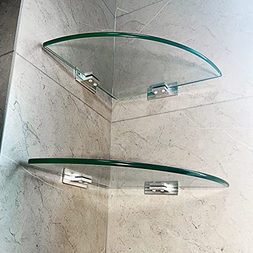 MOGFCT Bathroom Glass Shelf Shower Caddy Shelves with Aluminum Bracket Shampoo Holder Organizer Tempered Triangle Glass 8MM Extra Thick 2 Pack Wall