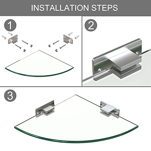 MOGFCT Bathroom Glass Shelf Shower Caddy Shelves with Aluminum Bracket Shampoo Holder Organizer Tempered Triangle Glass 8MM Extra Thick 2 Pack Wall