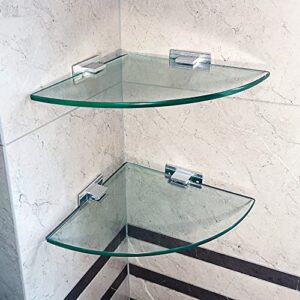 MOGFCT Bathroom Glass Shelf Shower Caddy Shelves with Aluminum Bracket Shampoo Holder Organizer Tempered Triangle Glass 8MM Extra Thick 2 Pack Wall