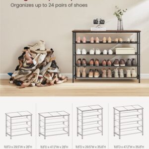 VASAGLE Shoe Rack 5 Tier, Narrow Shoe Organizer for Closet Entryway, with 4 Fabric Shelves and Top for Bags, Shoe Shelf, Steel Frame, Industrial, Rustic Brown and Black ULBS136B01