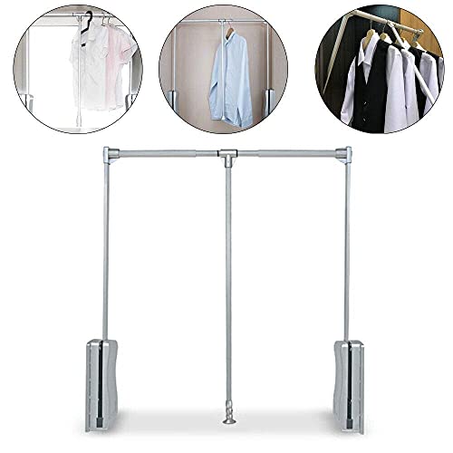 Nisorpa Pull Down Closet Rod Wardrobe Lift Wide Adjustable 35-48inch Aluminium Retractable Cabinet Rail Lifter Hanger Organizer Storage System Buffer Return Space Saving Weight Capacity 23lbs