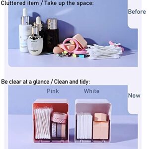 MIYACA Cotton Balls QTip Holder Canisters for Cotton Balls, Swabs, Rounds, Floss, Dispenser Container Box with 2 Compartments, Bathroom Vanity Countertop Storage Organizer, Pink