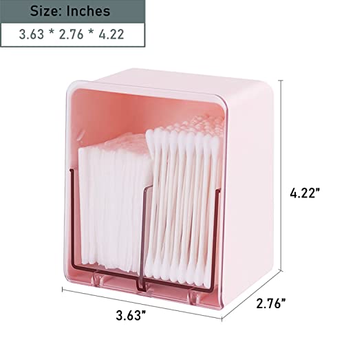 MIYACA Cotton Balls QTip Holder Canisters for Cotton Balls, Swabs, Rounds, Floss, Dispenser Container Box with 2 Compartments, Bathroom Vanity Countertop Storage Organizer, Pink