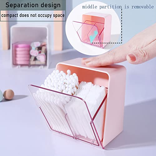 MIYACA Cotton Balls QTip Holder Canisters for Cotton Balls, Swabs, Rounds, Floss, Dispenser Container Box with 2 Compartments, Bathroom Vanity Countertop Storage Organizer, Pink