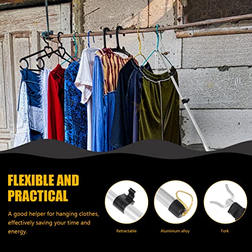 Closet Pole with Hook Telescoping Long Reach Stick Aluminium Clothing Hanger Garment Pole for Closet Shelf Ceiling