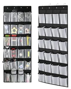 cdybox 24 grid door rear finishing storage hanging with 4 silver-plated metal hooks over the door shoe organizer (black)