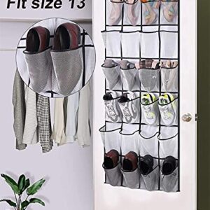 CdyBox 24 Grid Door Rear Finishing Storage Hanging with 4 Silver-plated Metal Hooks Over the Door Shoe Organizer (Black)