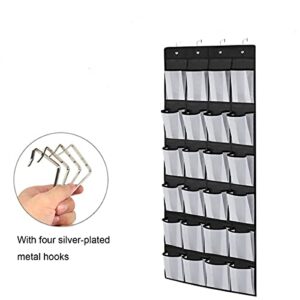 CdyBox 24 Grid Door Rear Finishing Storage Hanging with 4 Silver-plated Metal Hooks Over the Door Shoe Organizer (Black)