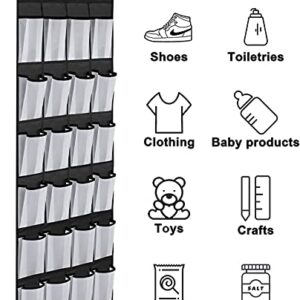 CdyBox 24 Grid Door Rear Finishing Storage Hanging with 4 Silver-plated Metal Hooks Over the Door Shoe Organizer (Black)