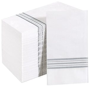 turstin 200 pack disposable dinner napkins paper silver guest towels disposable soft and absorbent linen-feel paper hand towels decorative bathroom napkins for kitchen, parties, wedding