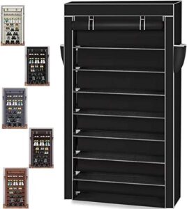 shoe rack 10 tier shoes cabinet storage organizer closet with dustproof nonwoven fabric cover, store up to 45 pairs of shoes (black extra-wide)