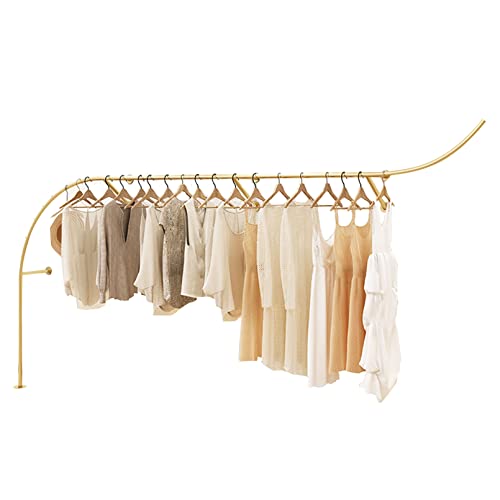 Household items Retail Clothing Display racks for Boutique store Gold Closet Rod clothes racks, modern industrial pipe wall-mounted Garment rack shelves, home cloakroom organizer storage shelf, 250cm