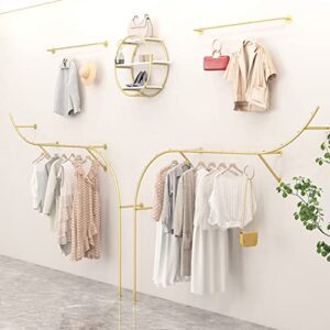 Household items Retail Clothing Display racks for Boutique store Gold Closet Rod clothes racks, modern industrial pipe wall-mounted Garment rack shelves, home cloakroom organizer storage shelf, 250cm