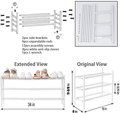 N-A MINGMING.NING Shoe Rack Shelf Expandable Stackable 3-Tiers Simple Shoe Storage Organizer Small White For Bedrooms/Doorways/Entryway - 1Set