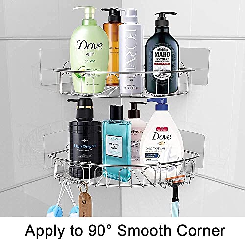 Orimade 2-Pack Rectangle Shower Caddy Bundle with 2-Pack Corner Shower Caddy, No Drilling, Stainless Steel