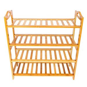 ZYSK 4 Tier Free Standing Bamboo Shoe Rack with Handles,Entryway Shoe Shelf Storage Organizer Ideal for Hallway Bathroom Living Room,Wood