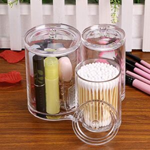 Hipiwe Clear Acrylic Cotton Swab Holder Preminm Quality Round Container Cotton Pad Q-tip Organize Case for Make Up Brush Clear Apothecary Jar