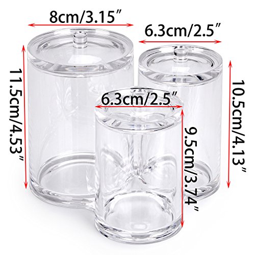 Hipiwe Clear Acrylic Cotton Swab Holder Preminm Quality Round Container Cotton Pad Q-tip Organize Case for Make Up Brush Clear Apothecary Jar