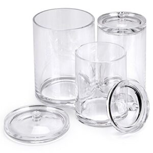 Hipiwe Clear Acrylic Cotton Swab Holder Preminm Quality Round Container Cotton Pad Q-tip Organize Case for Make Up Brush Clear Apothecary Jar