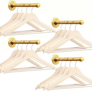 industrial gold pipe shelf brackets, 10 inch pipe clothing rack, 4 pcs heavy duty industrial pipe clothes hanging rod, wall mounted garment holder for bedroom, bathroom, boutique, clothing store