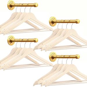 Industrial Gold Pipe Shelf Brackets, 10 Inch Pipe Clothing Rack, 4 Pcs Heavy Duty Industrial Pipe Clothes Hanging Rod, Wall Mounted Garment Holder for Bedroom, Bathroom, Boutique, Clothing Store