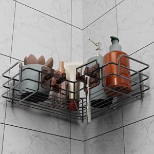 2-Pack Adhesive Corner Shower Caddy, Shower Shelf With 4 Removeable Razor Hooks and 1 Pack Adhesive Soap Dishes, No Drilling Rustproof Stainless Steel Eaeregs Shower Organizer for Inside Shower(Matte Black，Round wire style)