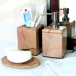 KLEO - Bathroom Accessory Set Made from Natural Brown/Sand Stone - Bath Accessories Set of 3 Includes Soap Dispenser, Utility and Soap Dish