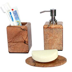 KLEO - Bathroom Accessory Set Made from Natural Brown/Sand Stone - Bath Accessories Set of 3 Includes Soap Dispenser, Utility and Soap Dish