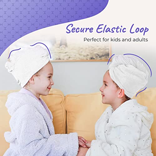 Turbie Twist Microfiber Hair Towel Wrap for Women and Men | 2 Pack | Bathroom Essential Accessories | Quick Dry Hair Turban for Drying Curly, Long & Thick Hair (White, White)