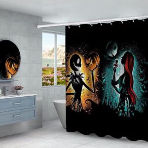 NEWSUYAA Halloween Decorations Shower Curtain Set with Non-Slip Rugs and Bath Mats,Nightmare Before Christmas Bathtub Curtains with 12 Hooks,Waterproof Bathroom Decor