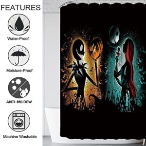 NEWSUYAA Halloween Decorations Shower Curtain Set with Non-Slip Rugs and Bath Mats,Nightmare Before Christmas Bathtub Curtains with 12 Hooks,Waterproof Bathroom Decor