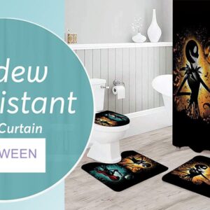 NEWSUYAA Halloween Decorations Shower Curtain Set with Non-Slip Rugs and Bath Mats,Nightmare Before Christmas Bathtub Curtains with 12 Hooks,Waterproof Bathroom Decor