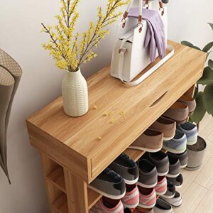 sogesfurniture 29.5 inches Wooden Shoe Rack with Storage Compartment, 5-tier Free Standing Shoe Storage Shelf Shoe Organizer for Entryway, Living Room, Hallway, Doorway (Teak)