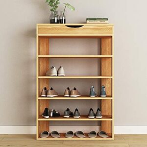 sogesfurniture 29.5 inches Wooden Shoe Rack with Storage Compartment, 5-tier Free Standing Shoe Storage Shelf Shoe Organizer for Entryway, Living Room, Hallway, Doorway (Teak)