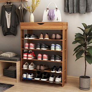 sogesfurniture 29.5 inches Wooden Shoe Rack with Storage Compartment, 5-tier Free Standing Shoe Storage Shelf Shoe Organizer for Entryway, Living Room, Hallway, Doorway (Teak)