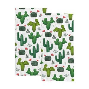 tsingza hand towels set of 2 summer cacti succulents absorbent quick dry fingertip bath towels watercolor cactus floral soft microfiber dish towels kitchen bathroom decor gym 30x15 inch