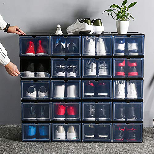 SEniutarm Clamshell Stackable Dustproof Shoes Box Organizer Storage Container Black