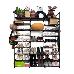 tdferan 9-tier shoe rack, large shoe organizer for closet with side hooks, 50-55 pairs shoe and boots space saving free standing stackable metal shoe rack storage for entryway hallway bedroom