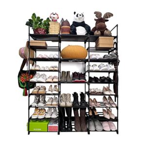 TDFERAN 9-Tier Shoe Rack, Large Shoe Organizer for Closet with Side Hooks, 50-55 Pairs Shoe and Boots Space Saving Free Standing Stackable Metal Shoe Rack Storage for Entryway Hallway Bedroom