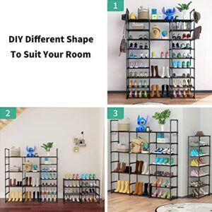 TDFERAN 9-Tier Shoe Rack, Large Shoe Organizer for Closet with Side Hooks, 50-55 Pairs Shoe and Boots Space Saving Free Standing Stackable Metal Shoe Rack Storage for Entryway Hallway Bedroom