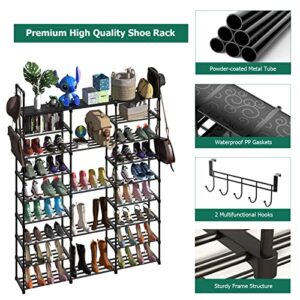 TDFERAN 9-Tier Shoe Rack, Large Shoe Organizer for Closet with Side Hooks, 50-55 Pairs Shoe and Boots Space Saving Free Standing Stackable Metal Shoe Rack Storage for Entryway Hallway Bedroom