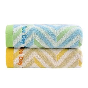 pidada hand towels set of 2 striped pattern 100% cotton absorbent soft decorative towel for bathroom 13.4 x 29.1 inch (green & yellow)