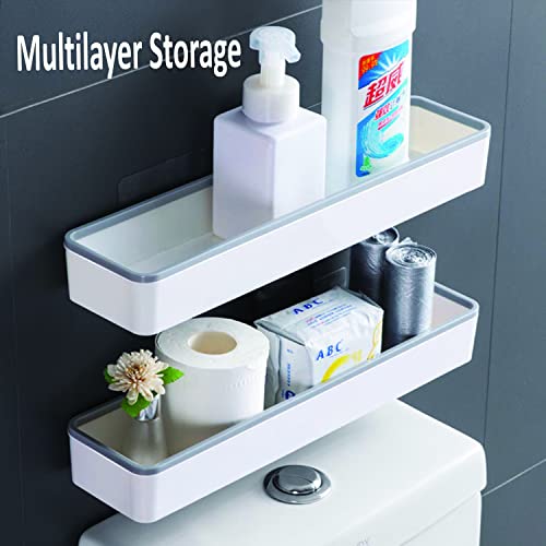 HSEdge Plastic Shower Caddy Shower Shelves No Drilling Adhesive Bathroom Shelf Wall Mounted Storage Rack Kitchen Spice Rack (16.33")