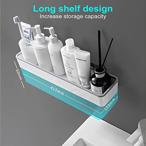 HSEdge Plastic Shower Caddy Shower Shelves No Drilling Adhesive Bathroom Shelf Wall Mounted Storage Rack Kitchen Spice Rack (16.33")