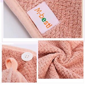 M-bestl 2 Pack Hair Towel Wrap,Hair Drying Towel with Button, Microfiber Hair Towel, Dry Hair Hat, Bath Hair Cap (Pink&Beige)