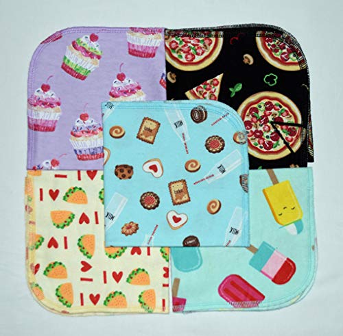 1 Ply 12x12 Inches Set of 5 Printed Flannel Paperless Towels Snack Attack